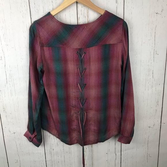 Anthro Cloth & Stone Long Sleeve Plaid Blouse Top - Picture 4 of 6